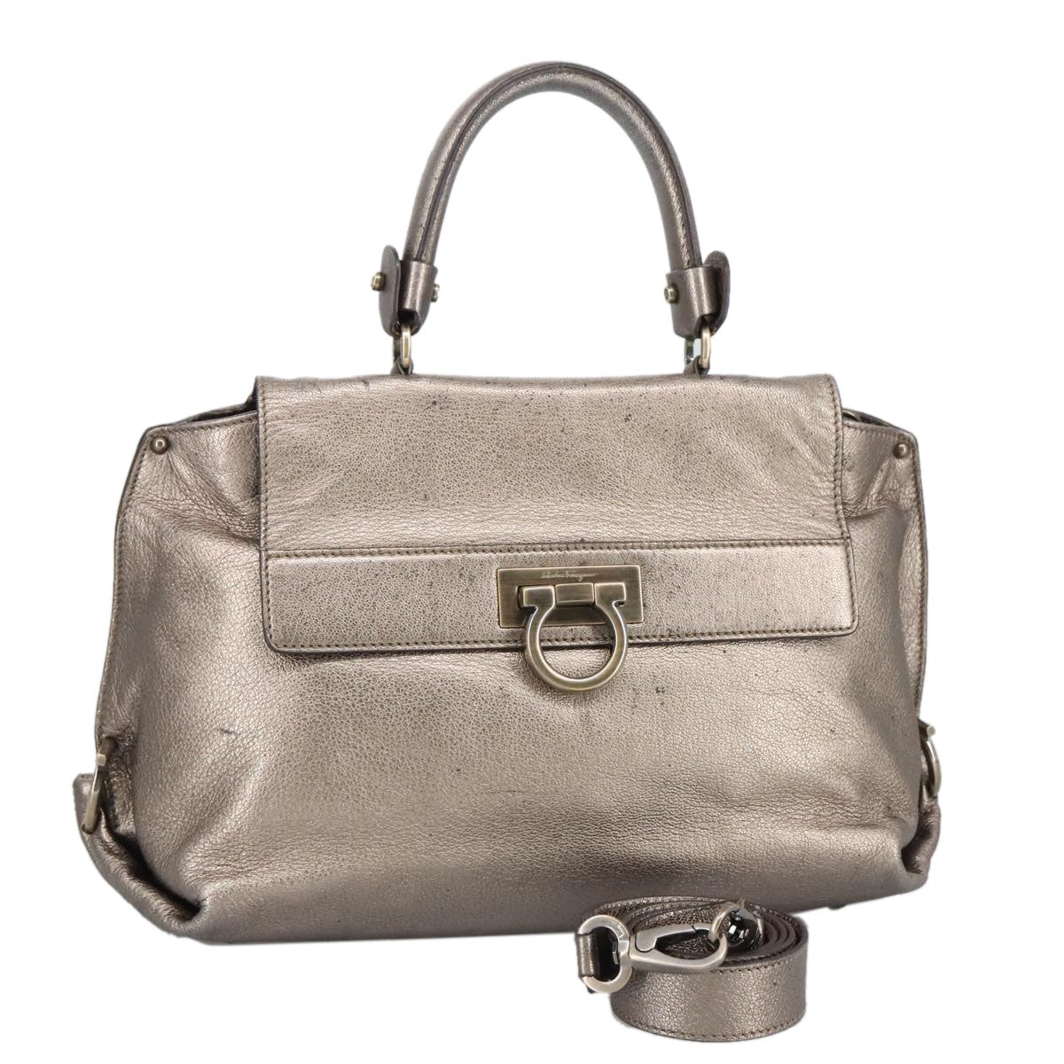 Salvatore Ferragamo Sofia Satchel Leather, SILVER, LEATHER, Handbag