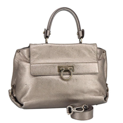 Salvatore Ferragamo Sofia Satchel Leather, SILVER, LEATHER, Handbag