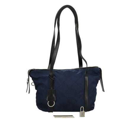 Prada Chain Shoulder Bag Quilted Tessuto, NAVY, NYLON, Shoulder bag