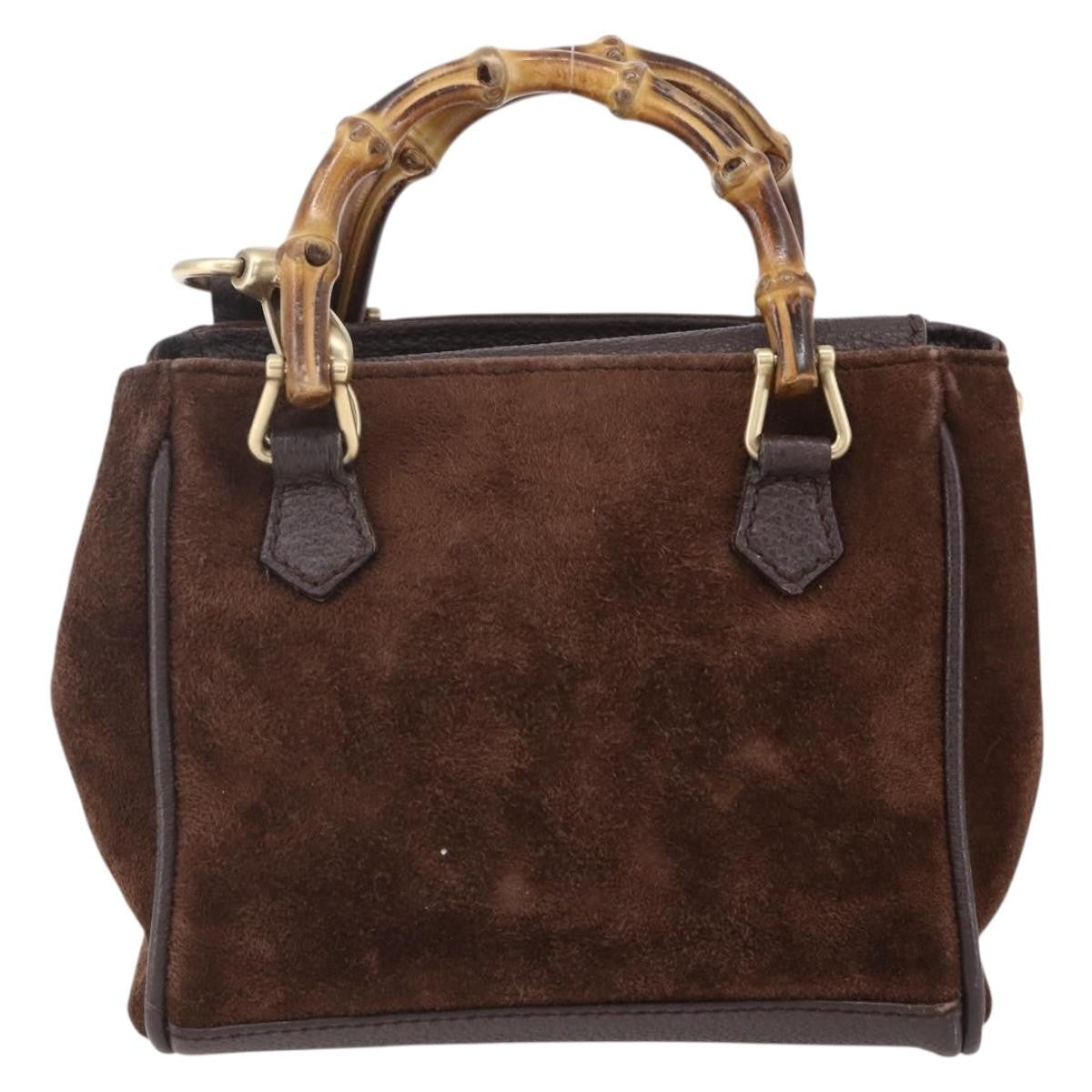Gucci Vintage Bamboo Front Pocket Tote Suede, BROWN, SUEDE, Handbag