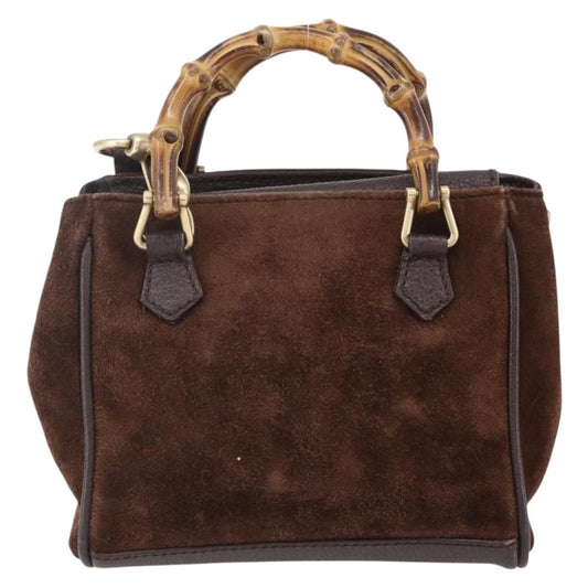 Gucci Vintage Bamboo Front Pocket Tote Suede, BROWN, SUEDE, Handbag