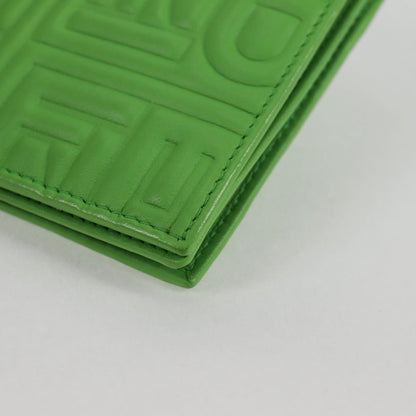 Fendi Wallet on Chain Logo Embossed Leather, GREEN, LEATHER, Wallets