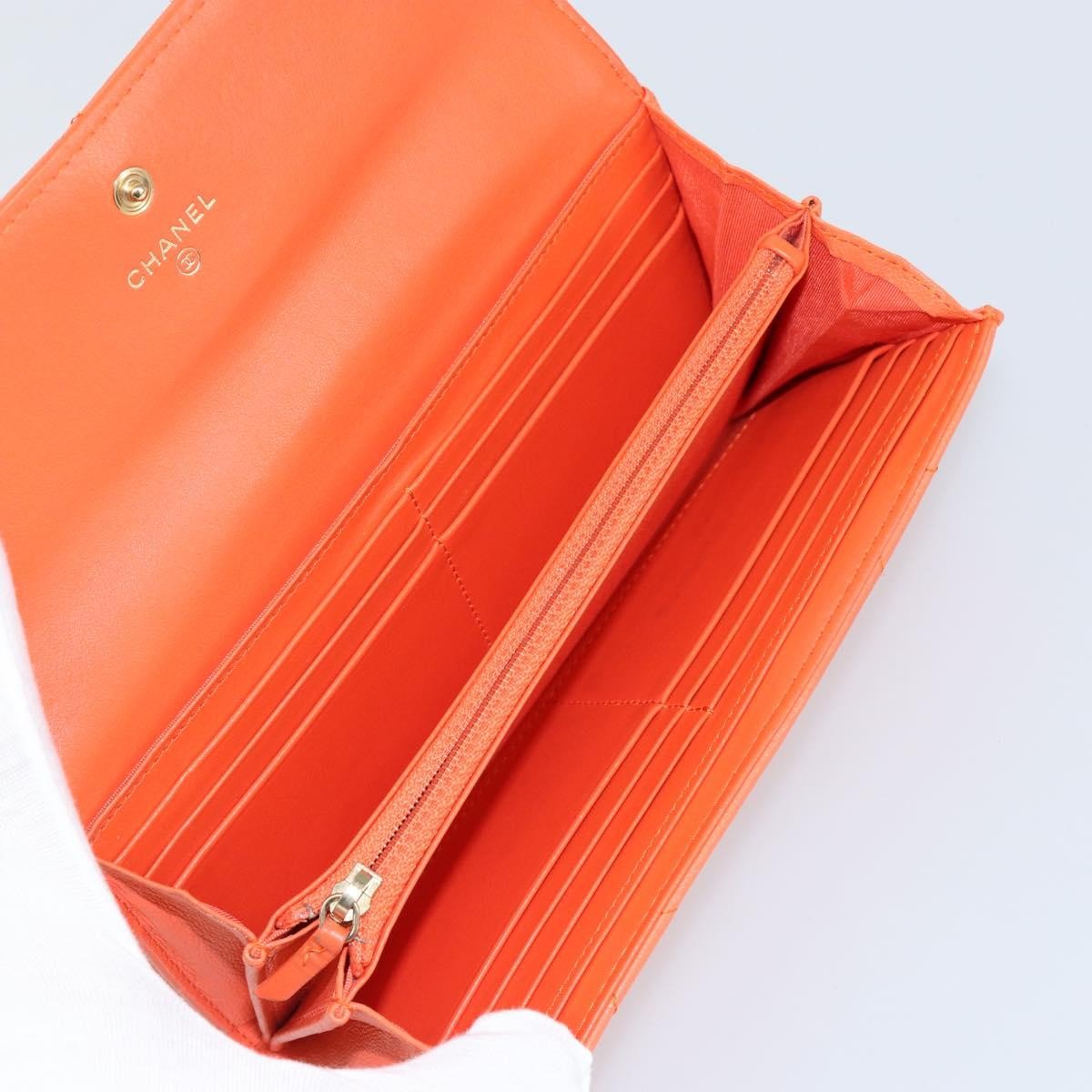 Chanel 19 Flap Wallet Quilted Lambskin, ORANGE, LEATHER, Wallets