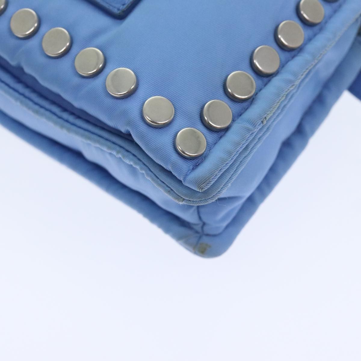 Prada Etiquette Flap Bag Studded Tessuto, BLUE, NYLON, Handbag