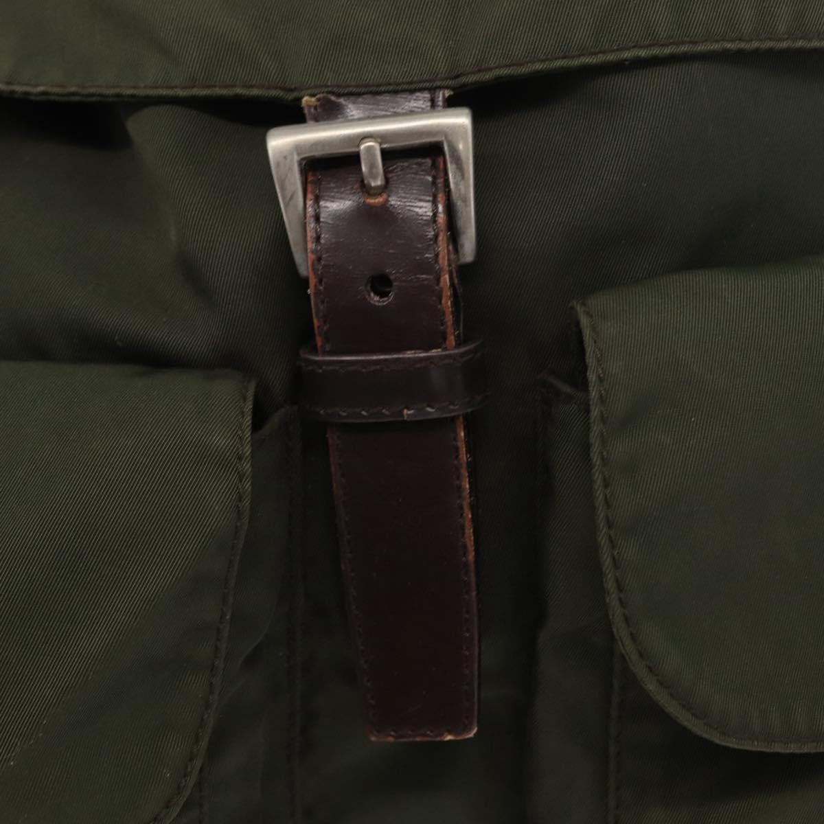 Prada Vela Double Front Pocket Backpack Tessuto with Saffiano Leather, KHAKI, NYLON, Backpack