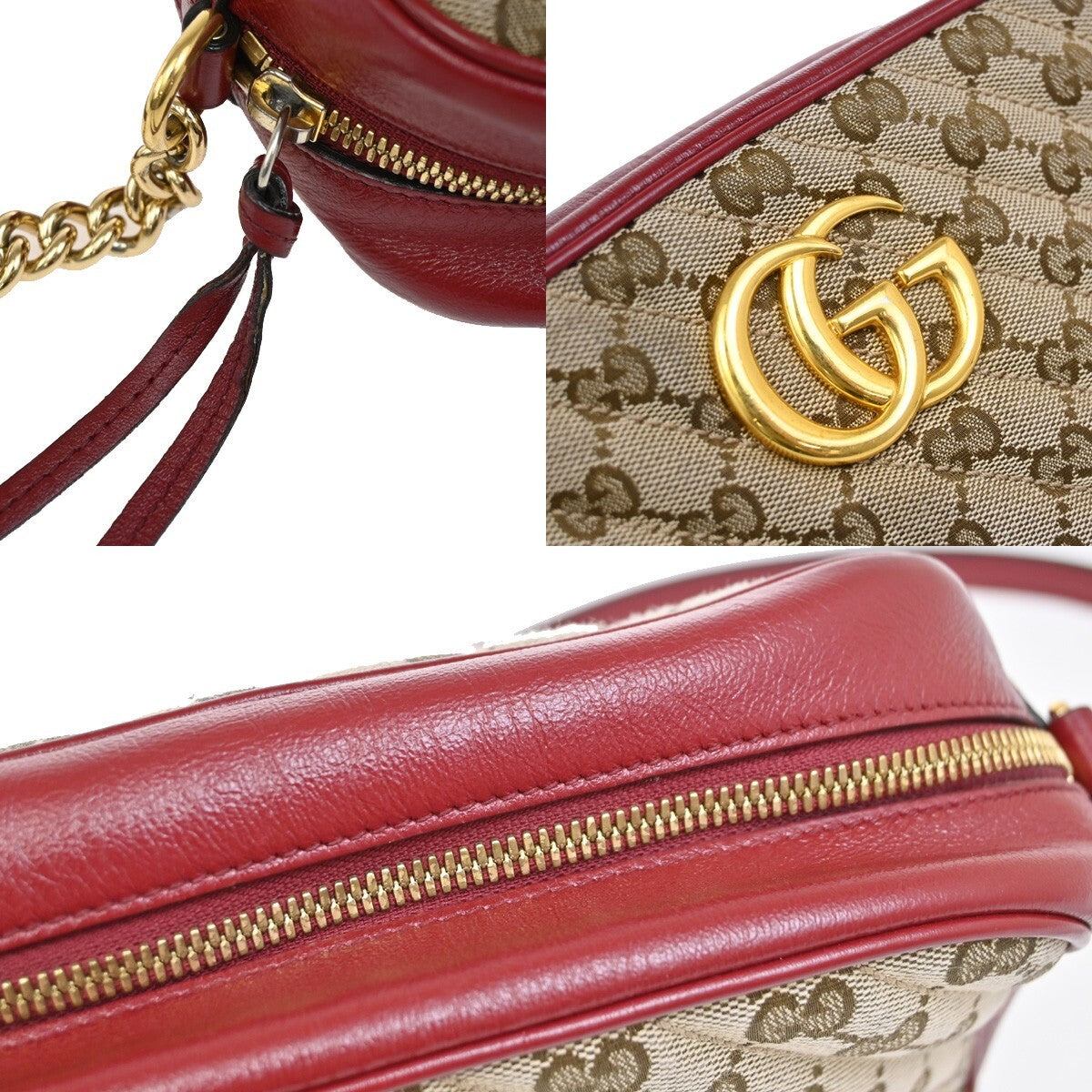Gucci GG Marmont Shoulder Bag Diagonal Quilted GG Canvas with Leather, BEIGE, CANVAS, Shoulder bag