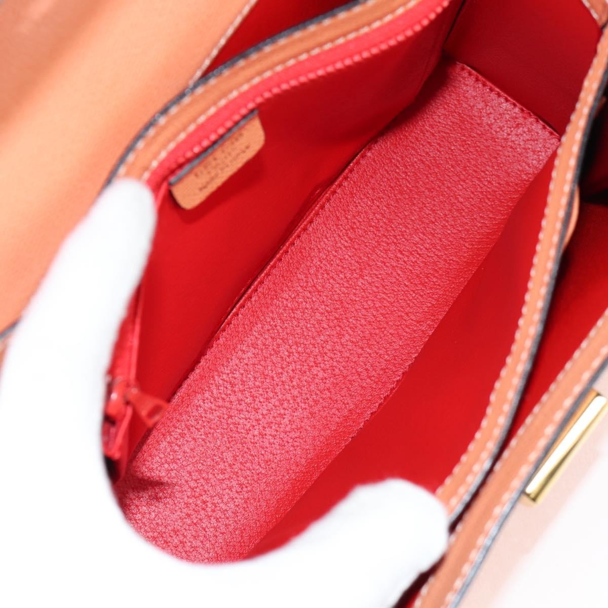 Celine Vintage Convertible Turnlock Top Handle Bag Leather, ORANGE, LEATHER, Handbag