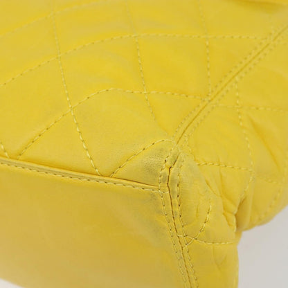 Chanel Vintage CC Resin Pocket Tote Quilted Leather, YELLOW, LEATHER, Tote bag