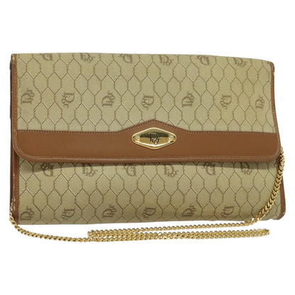 Christian Dior Vintage Honeycomb chain Canvas, BEIGE, CANVAS, Handbag