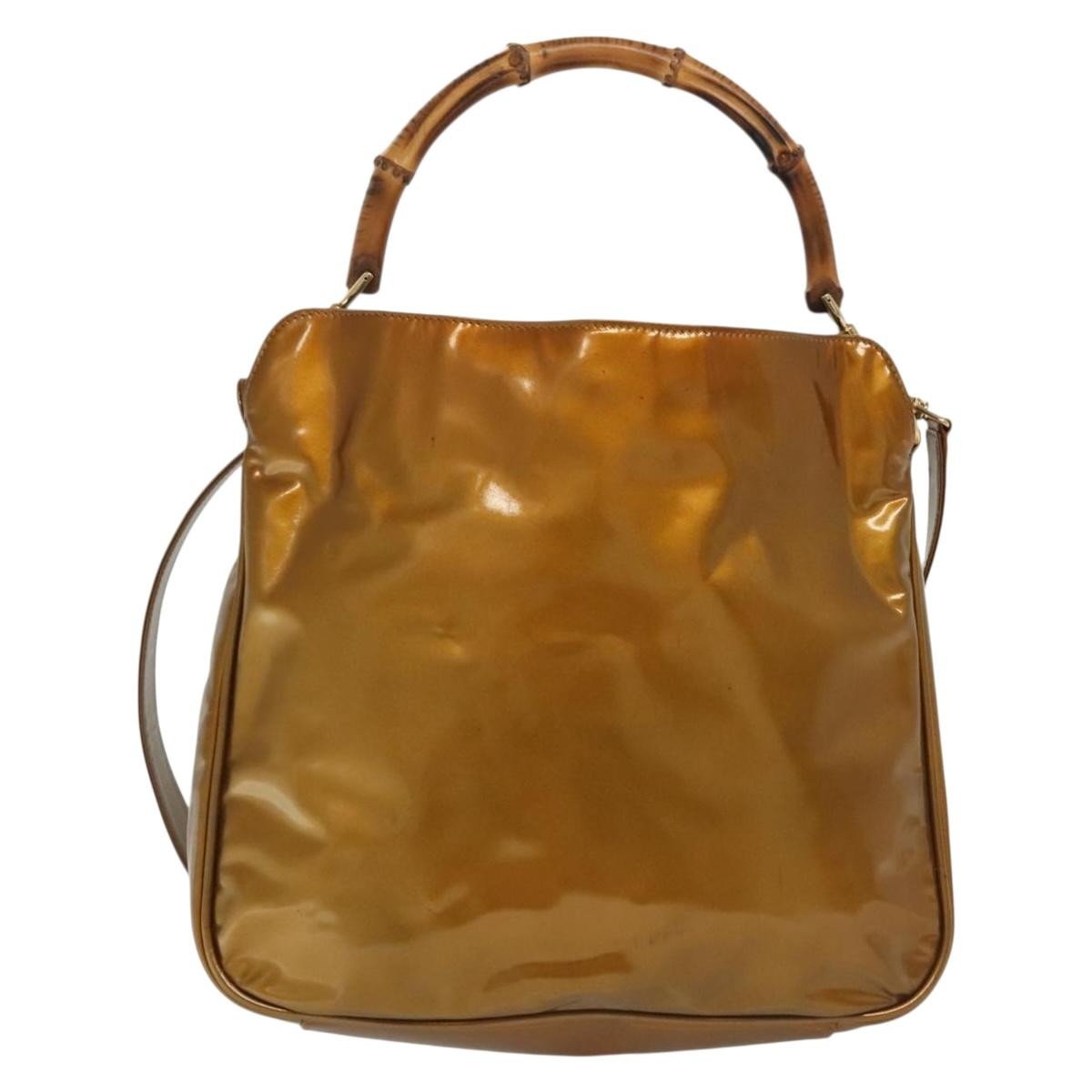 Gucci Vintage Bamboo Handle Bag Patent leather, GOLD, PATENT_LEATHER, Handbag