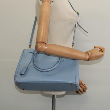 Prada Double Zip Lux Tote Saffiano Leather, BLUE, LEATHER, Handbag