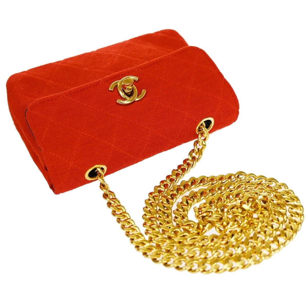 Chanel Vintage Clutch Pleated Leather, RED, CANVAS, Shoulder bag