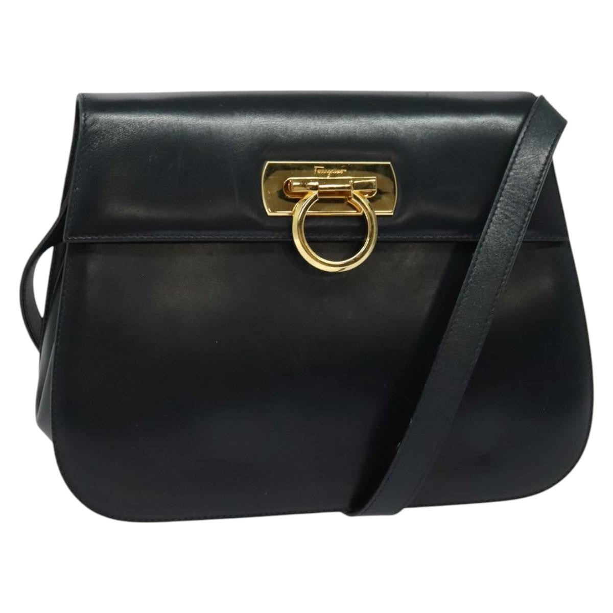 Salvatore Ferragamo Gancini Shoulder Bag Leather, NAVY, LEATHER, Shoulder bag