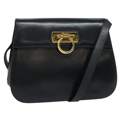 Salvatore Ferragamo Gancini Shoulder Bag Leather, NAVY, LEATHER, Shoulder bag