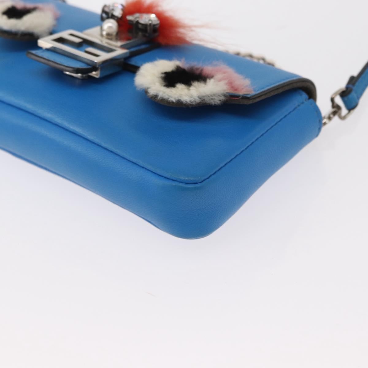 Fendi Monster Baguette Leather and Fur, BLUE, LEATHER, Handbag