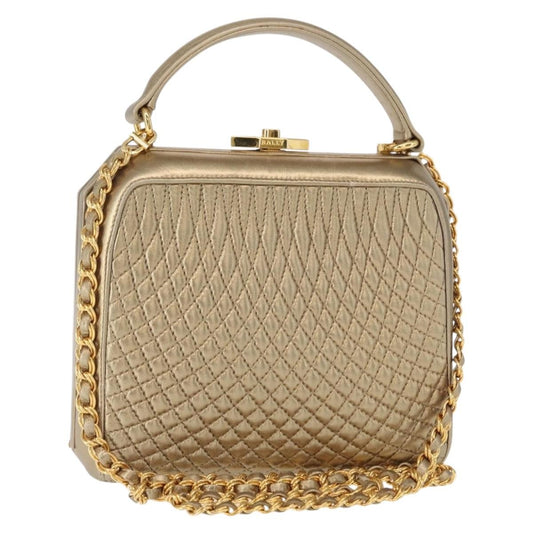 Bally Vintage Handbag Quilted Leather, GOLD, LEATHER, Handbag