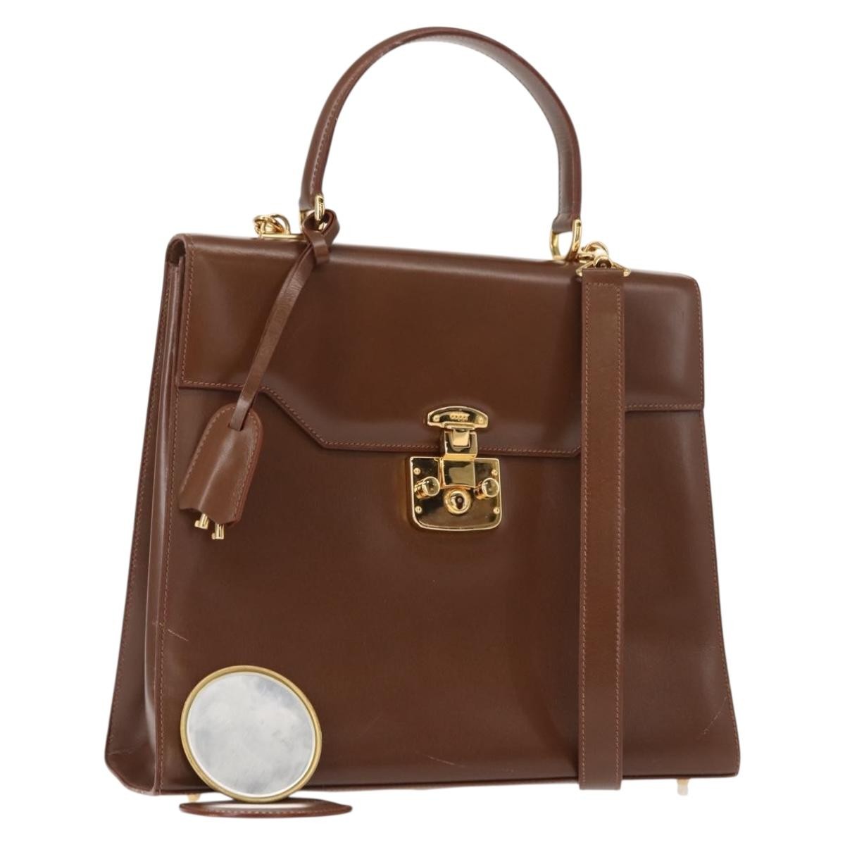 Gucci Vintage Lady Lock Top Handle Bag Leather, BROWN, LEATHER, Handbag