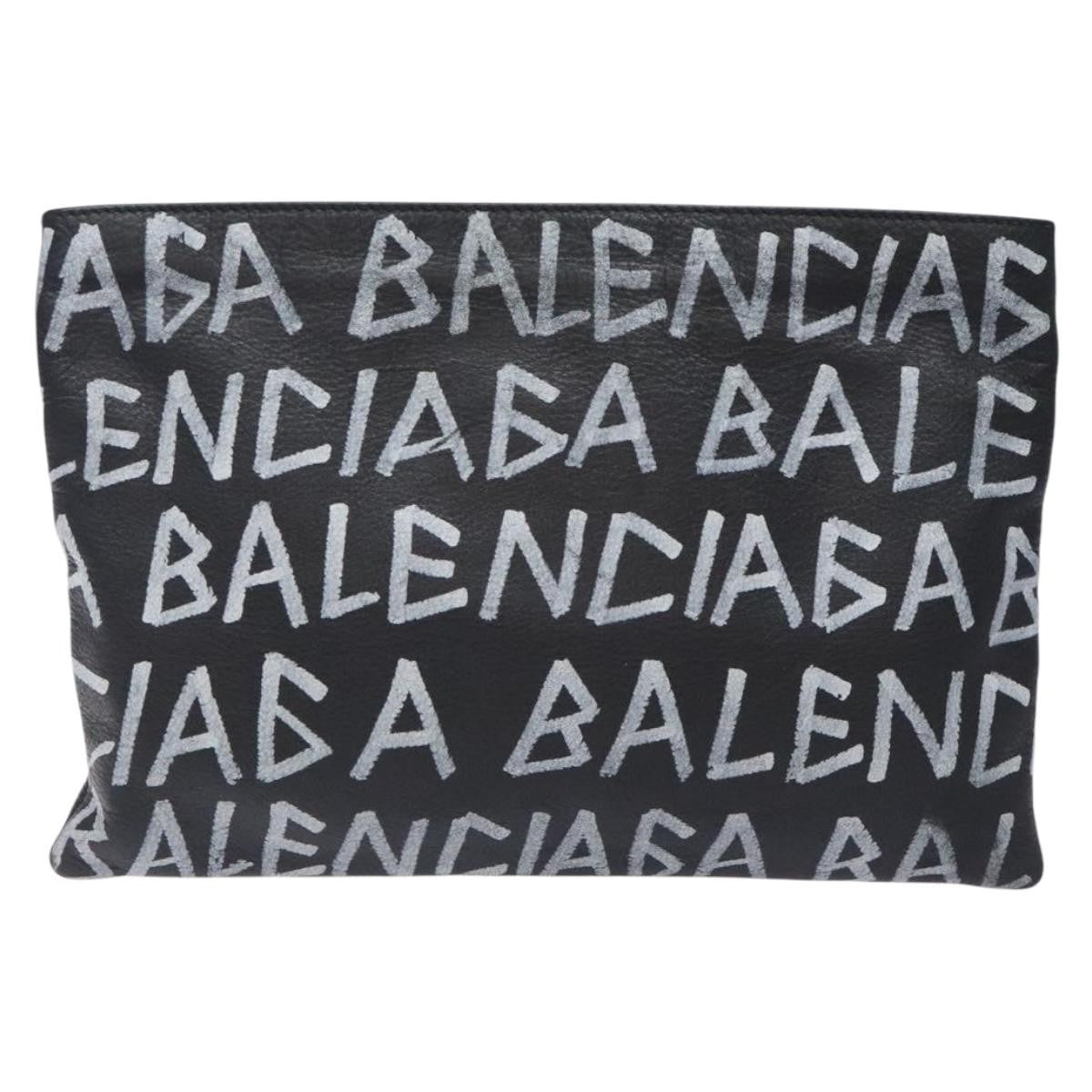 Balenciaga Graffiti Pouch Leather, BLACK, LEATHER, Clutche & pouche