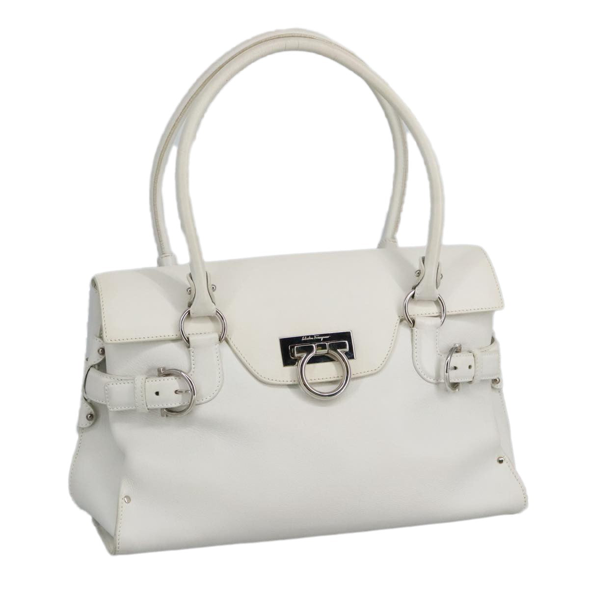 Salvatore Ferragamo Virna Satchel Leather, WHITE, LEATHER, Shoulder bag