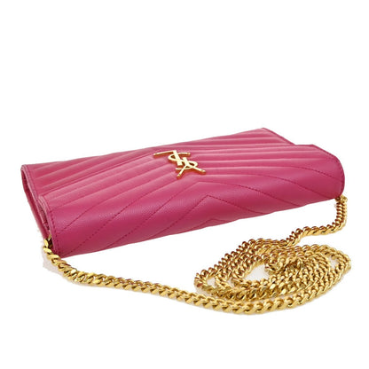 Saint Laurent Cassandra Wallet on Strap leather, PINK, LEATHER, Shoulder bag