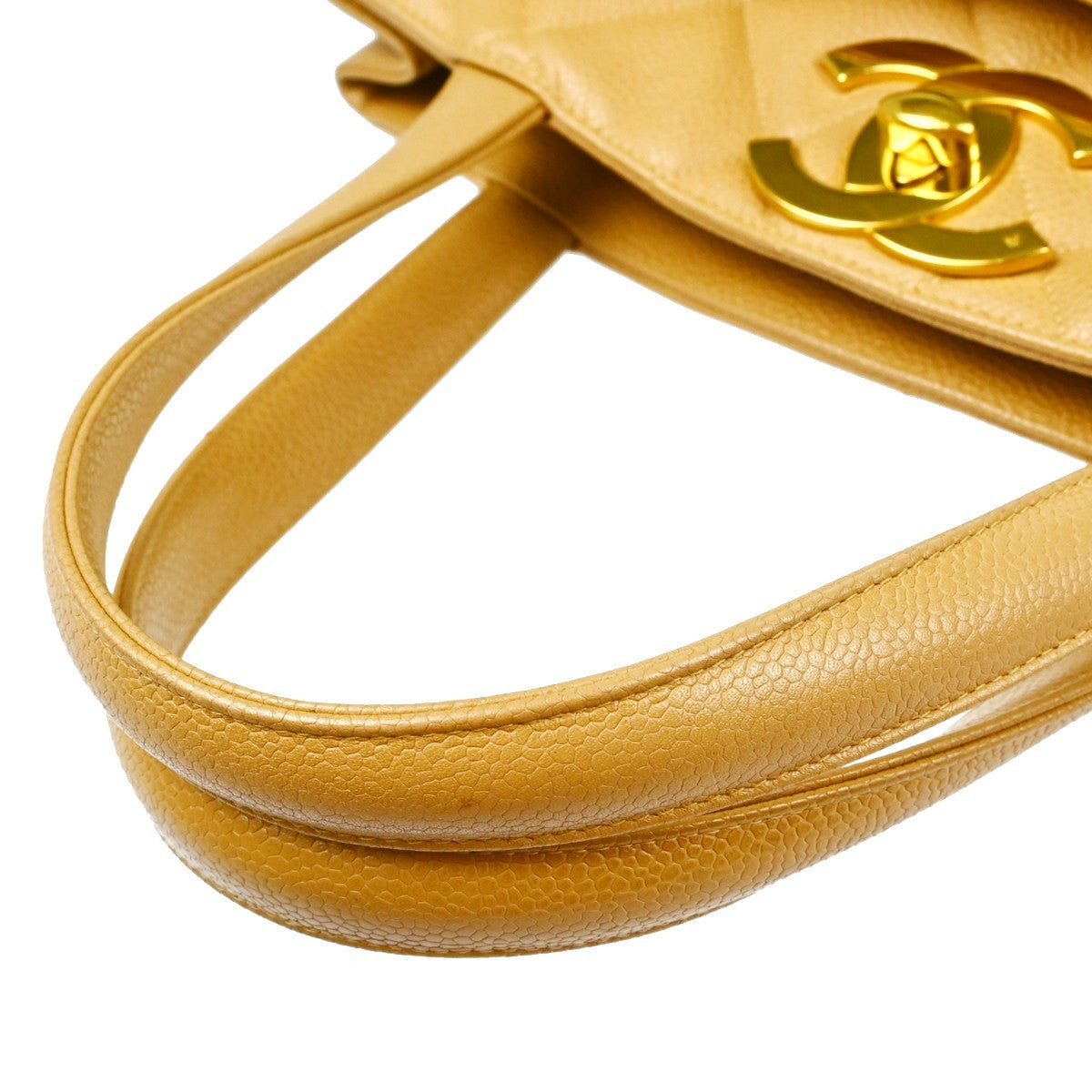 Chanel Vintage CC Lock Pocket Tote Quilted Caviar, BEIGE, LEATHER, Tote bag