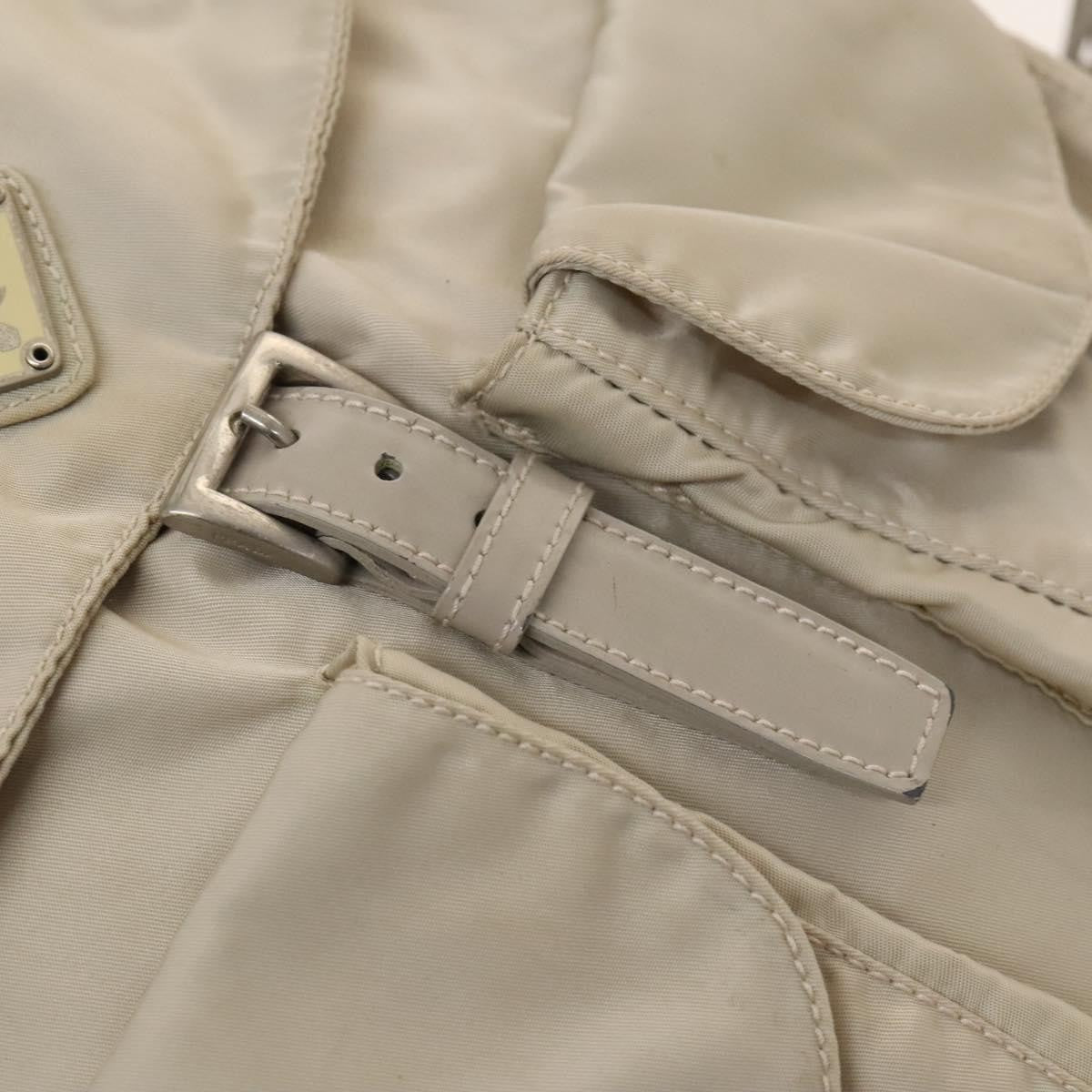 Prada Vela Double Front Pocket Backpack Tessuto with Saffiano Leather, SILVER, NYLON, Backpack