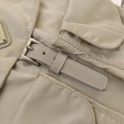 Prada Vela Double Front Pocket Backpack Tessuto with Saffiano Leather, SILVER, NYLON, Backpack