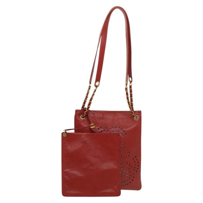 Chanel Triple CC Chain Shoulder Bag Caviar Leather, RED, LEATHER, Shoulder bag