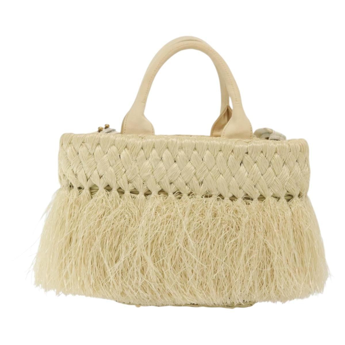 Prada Fringe Wicker Tote Woven Straw, GOLD, WOOD, Handbag