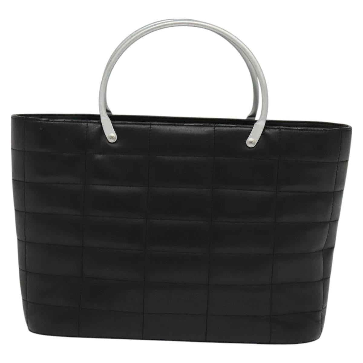 Chanel Vintage Chocolate Bar Metal Ring Tote Quilted Lambskin, BLACK, LEATHER, Tote bag