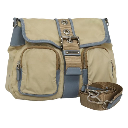 Prada Double Pocket Buckle Flap Bag Tessuto, BEIGE, NYLON, Shoulder bag