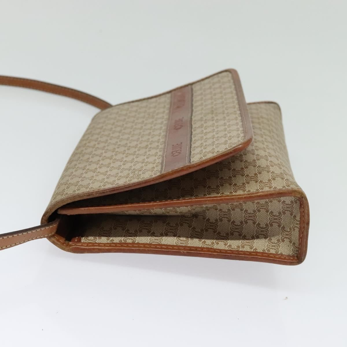 Celine Vintage Macadam Shoulder Bag Canvas and Leather, BEIGE, CANVAS, Shoulder bag