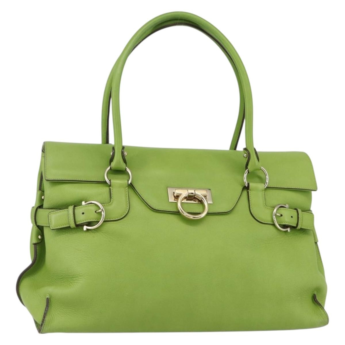 Salvatore Ferragamo Virna Satchel Leather, GREEN, LEATHER, Handbag