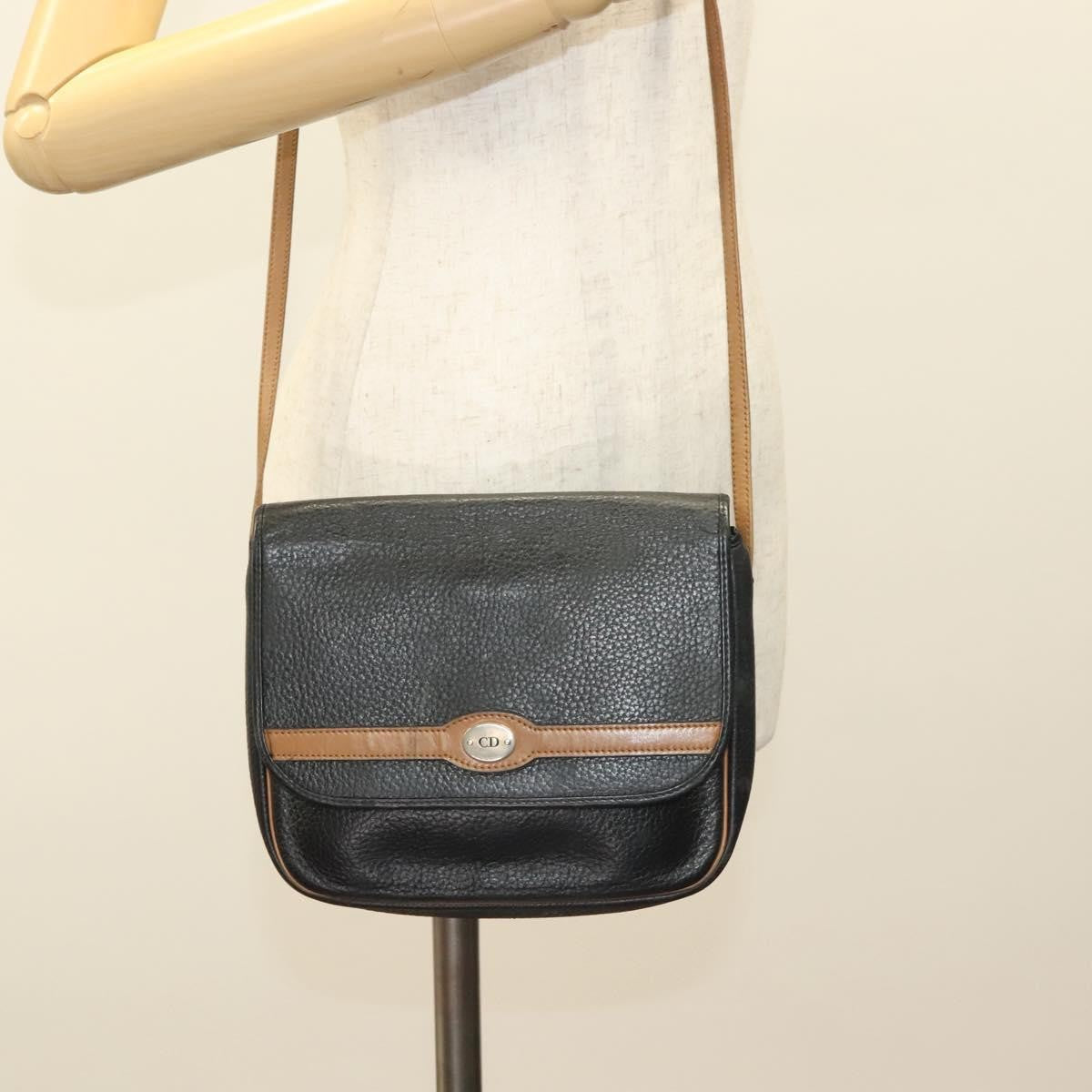 Christian Dior Vintage Trotter Crossbody Bag Leather, BLACK, LEATHER, Clutche & pouche