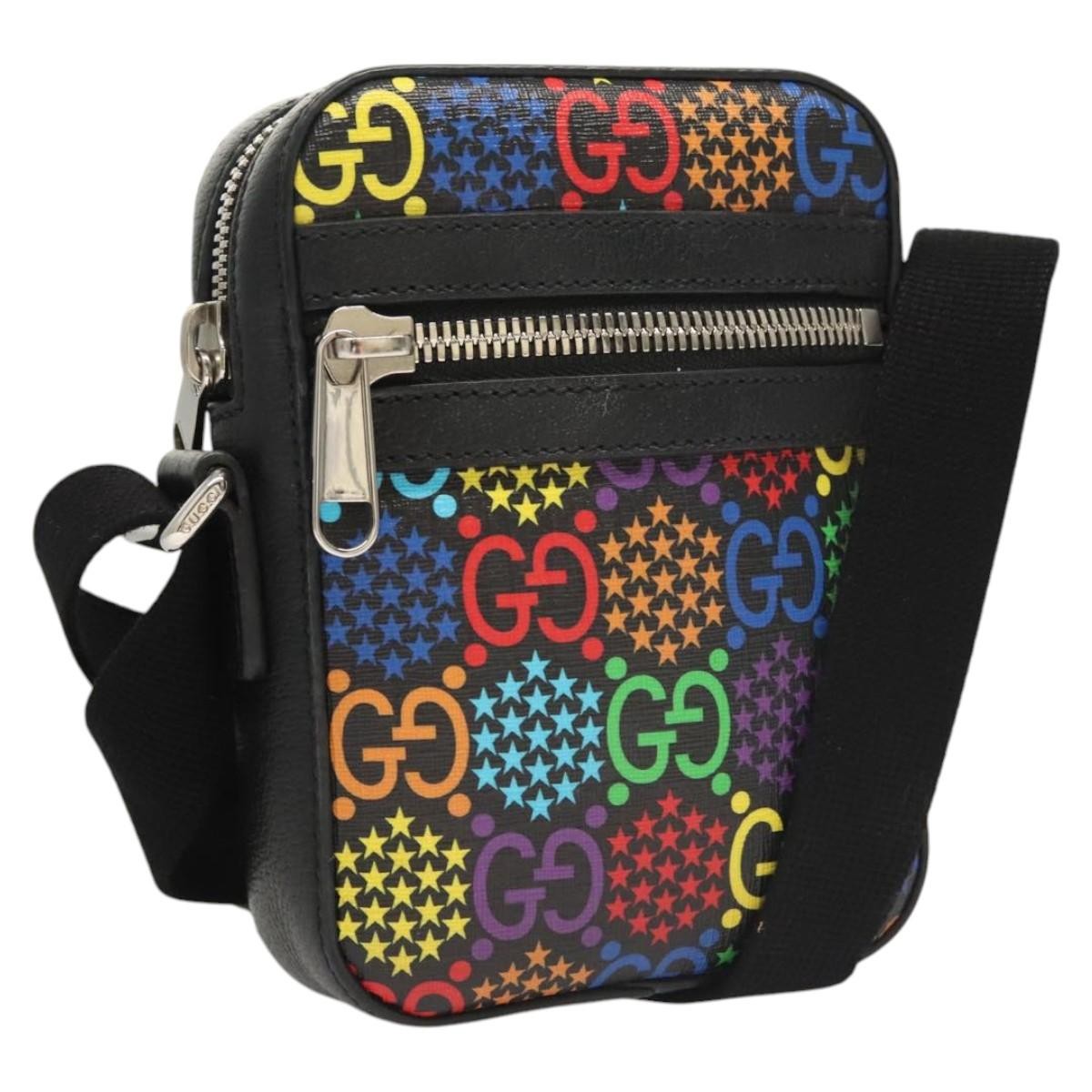 Gucci Front Zip Messenger Bag Psychedelic Print GG Coated Canvas, MULTICOLOUR, CANVAS, Shoulder bag