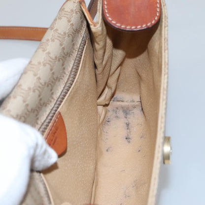 Celine Vintage Macadam Shoulder Bag Canvas and Leather, BEIGE, CANVAS, Shoulder bag