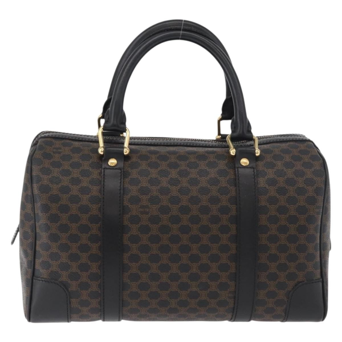 Celine Vintage Duffle Bag Macadam Coated Canvas, Black, Canvas, Handbag