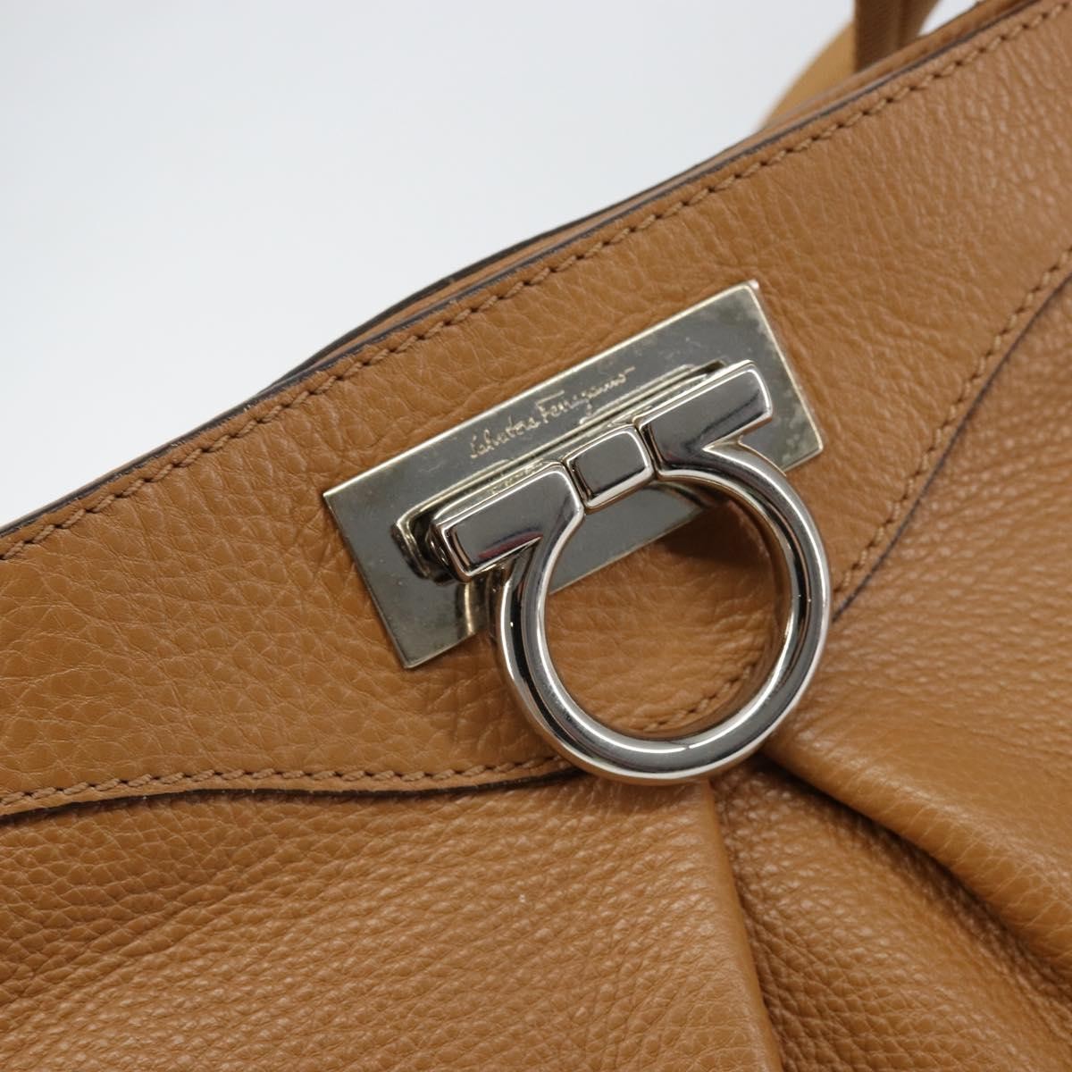 Salvatore Ferragamo Gancini Shoulder Bag Leather, BROWN, LEATHER, Shoulder bag