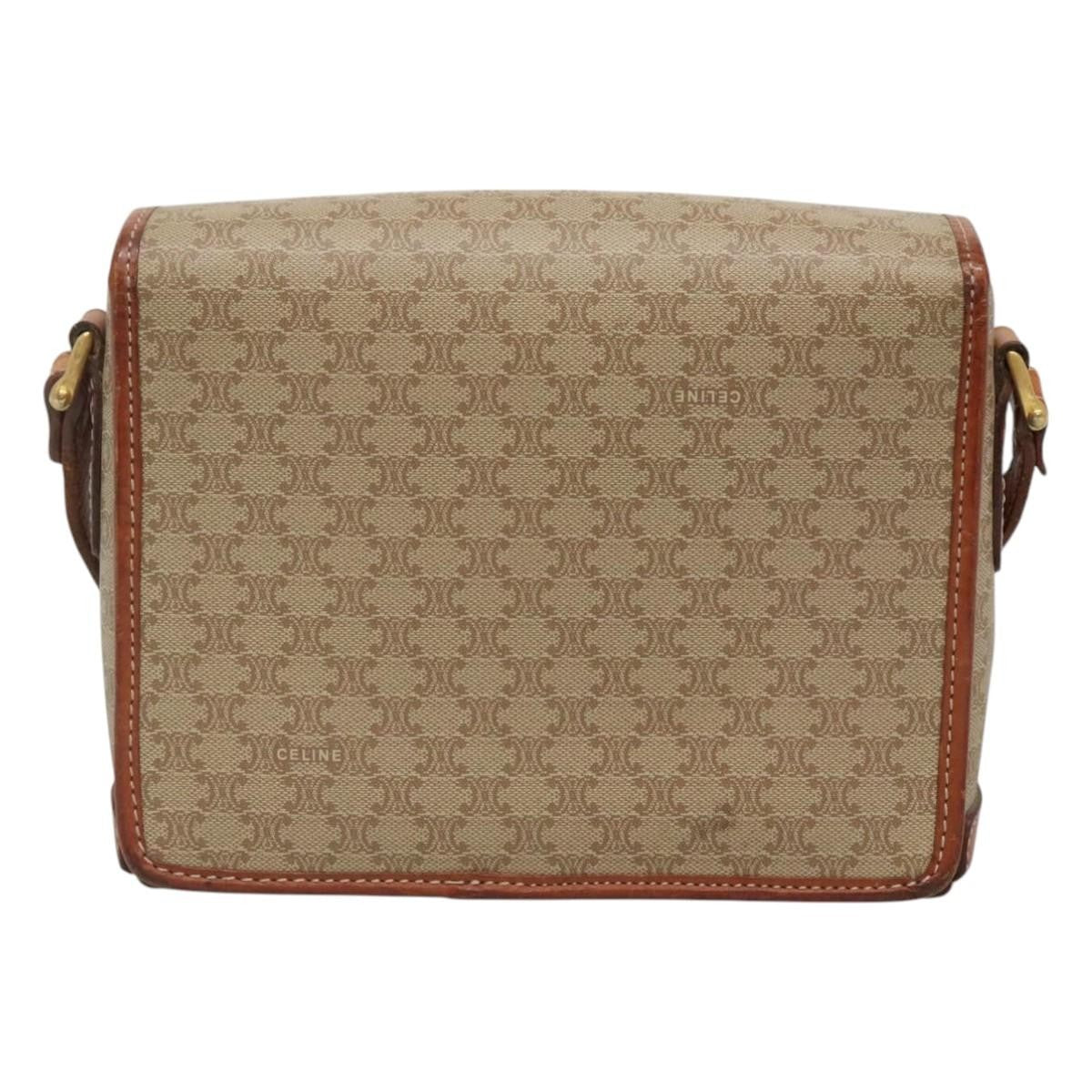 Celine Vintage Macadam Shoulder Bag Canvas and Leather, BEIGE, CANVAS, Shoulder bag