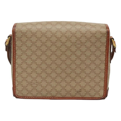 Celine Vintage Macadam Shoulder Bag Canvas and Leather, BEIGE, CANVAS, Shoulder bag