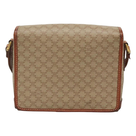 Celine Vintage Macadam Shoulder Bag Canvas and Leather, BEIGE, CANVAS, Shoulder bag