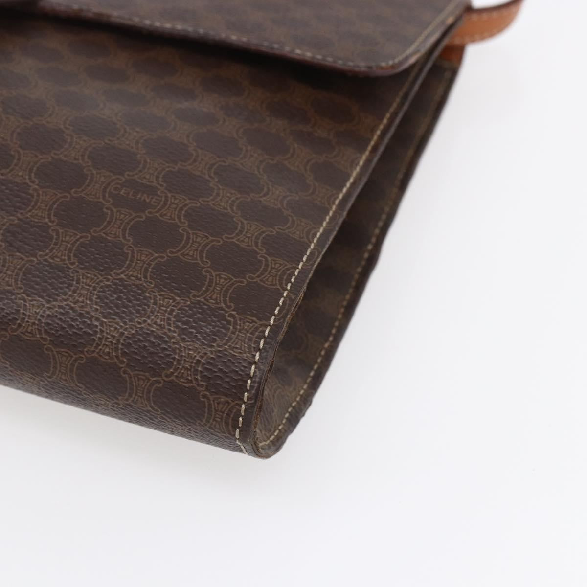 Celine Vintage Macadam Circle Logo Shoulder Bag Canvas and Leather, BROWN, CANVAS, Shoulder bag