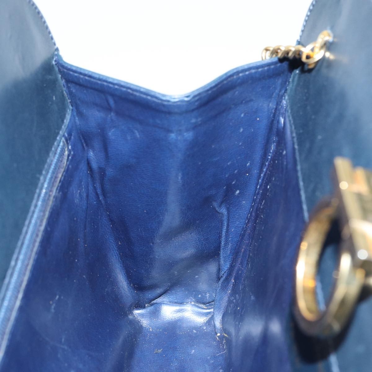 Salvatore Ferragamo Vintage Gancini Chain Shoulder Bag Leather, NAVY, LEATHER, Shoulder bag