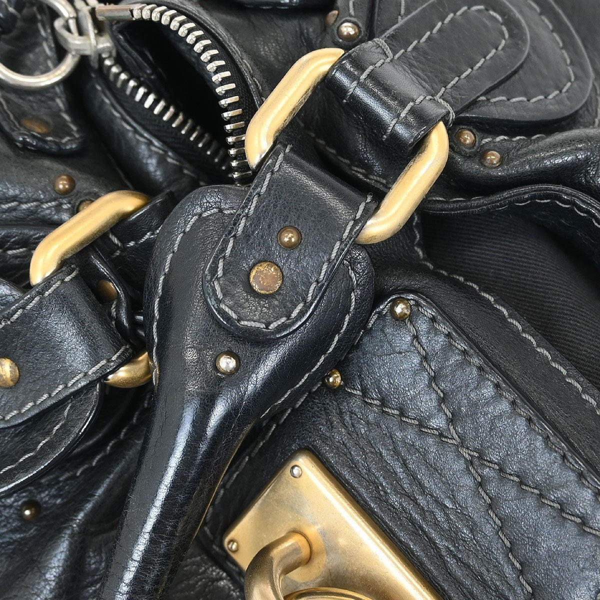 Chloe Paddington Lock Satchel Leather, BLACK, LEATHER, Handbag