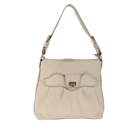 Salvatore Ferragamo Gancini Shoulder Bag Leather, BEIGE, LEATHER, Shoulder bag