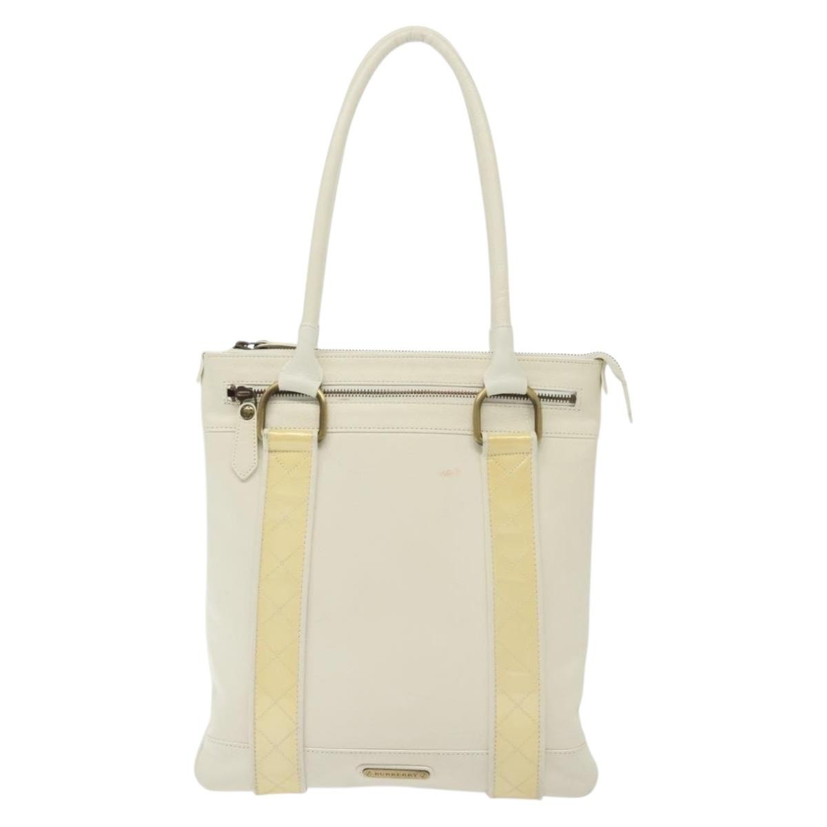 Burberry Vintage Tote Leather, WHITE, LEATHER, Tote bag