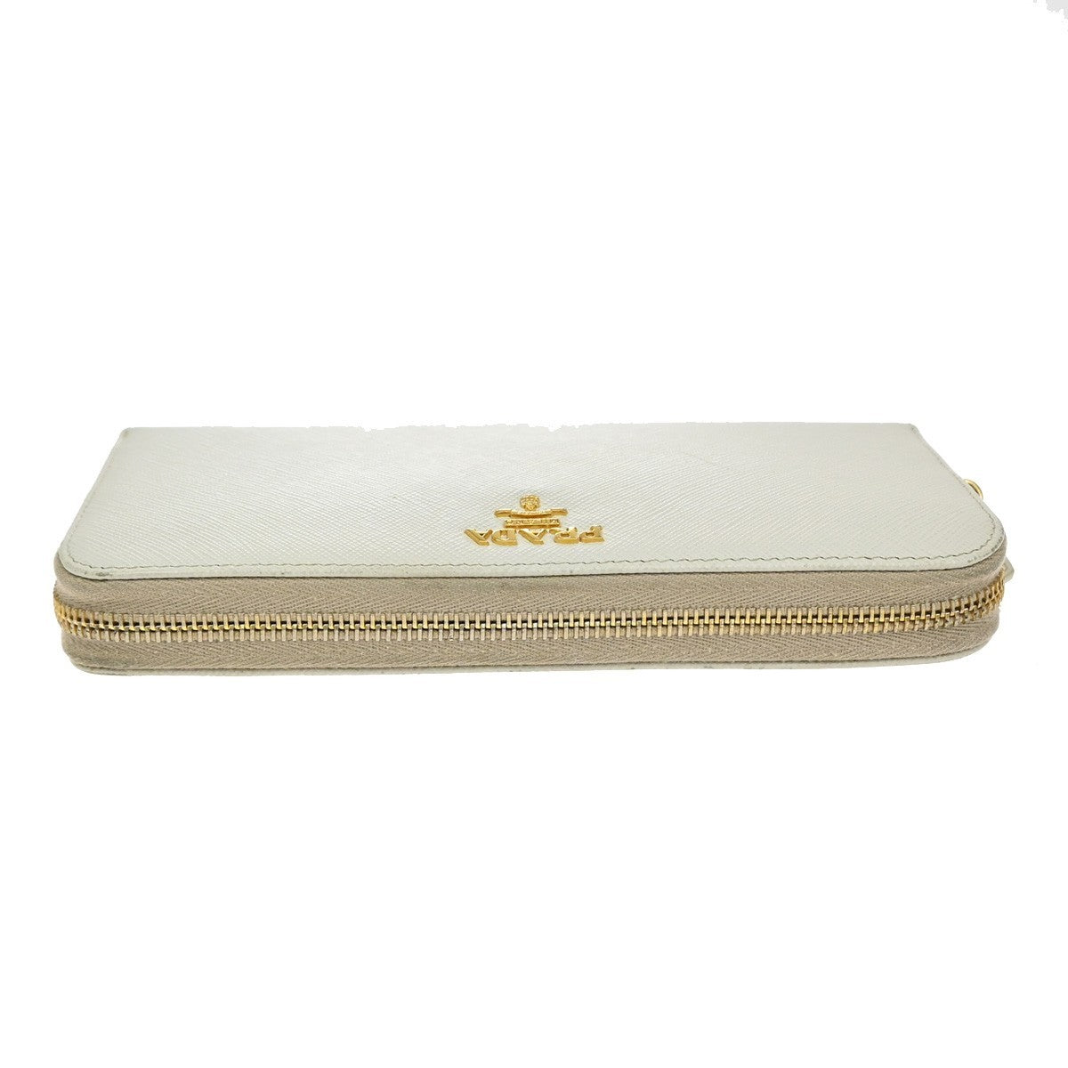 Prada Zip Around Tab Wallet Saffiano Leather, WHITE, LEATHER, Wallets