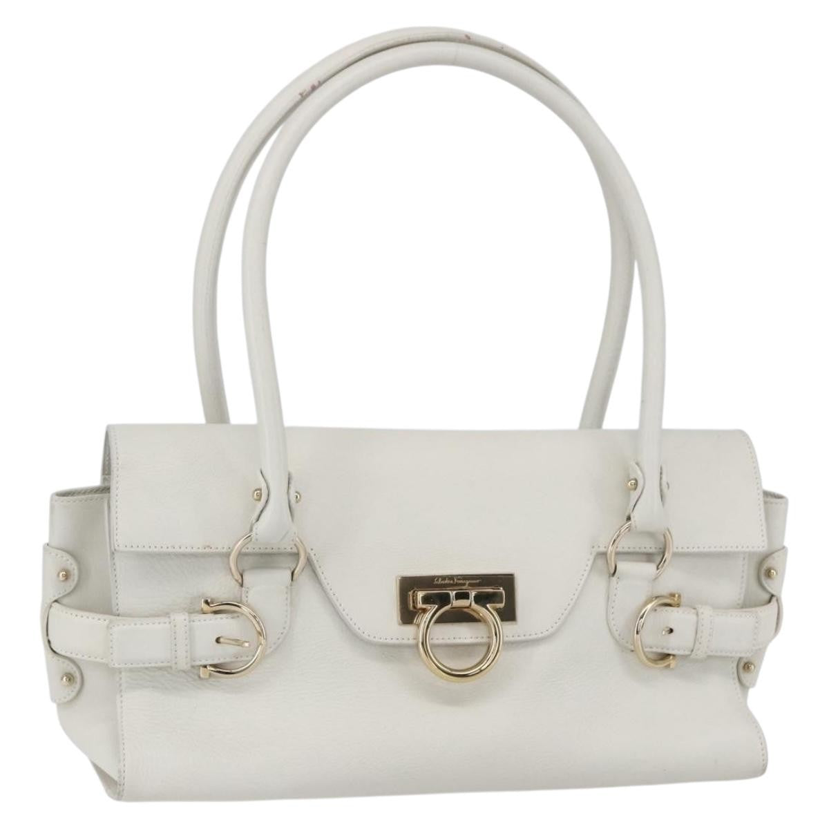 Salvatore Ferragamo Gina Satchel Leather, WHITE, LEATHER, Handbag