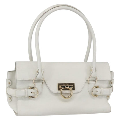 Salvatore Ferragamo Gina Satchel Leather, WHITE, LEATHER, Handbag