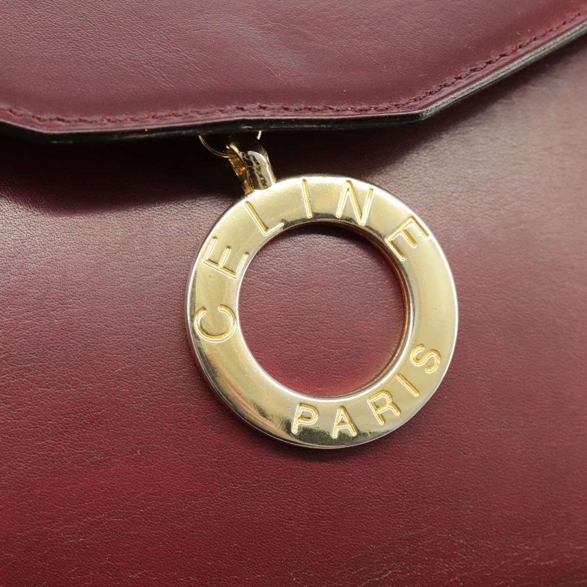 Celine Circle logo Leather, BURGUNDY, LEATHER, Shoulder bag